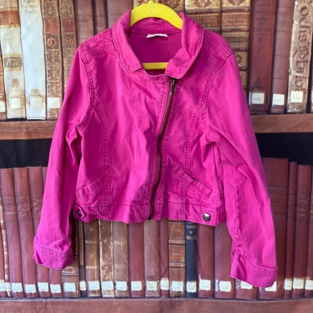 Crazy 8 Magenta stretch‎ denim moto jacket 7/8